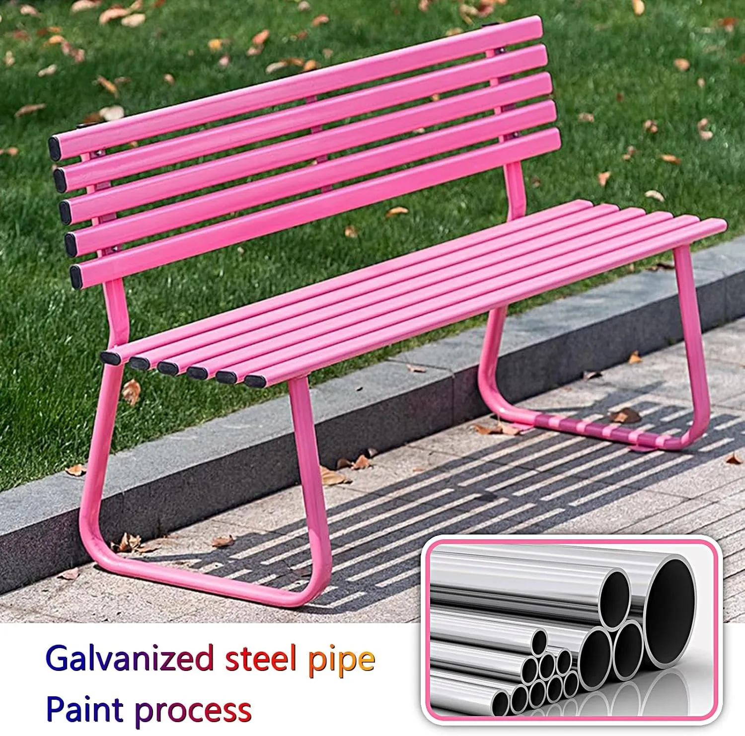 Outside Benches for Porch with Ergonomic Backrest Park Bench Weatherproof Galvanized Steel Load Capacity 500kg Porch Chair for Units, Streets, Parks, Scenic Spots(White,150 * 45 * 74cm)