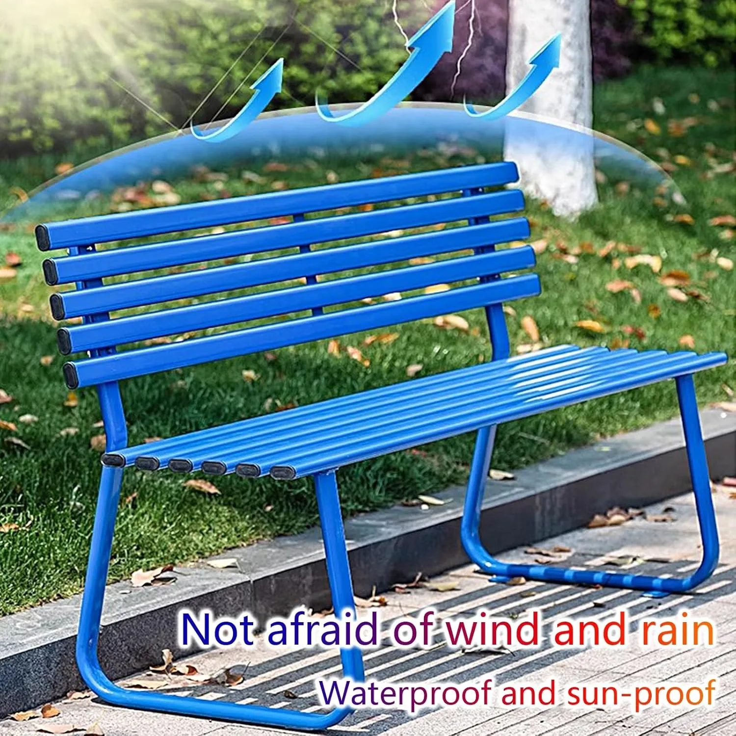 Outside Benches for Porch with Ergonomic Backrest Park Bench Weatherproof Galvanized Steel Load Capacity 500kg Porch Chair for Units, Streets, Parks, Scenic Spots(White,150 * 45 * 74cm)