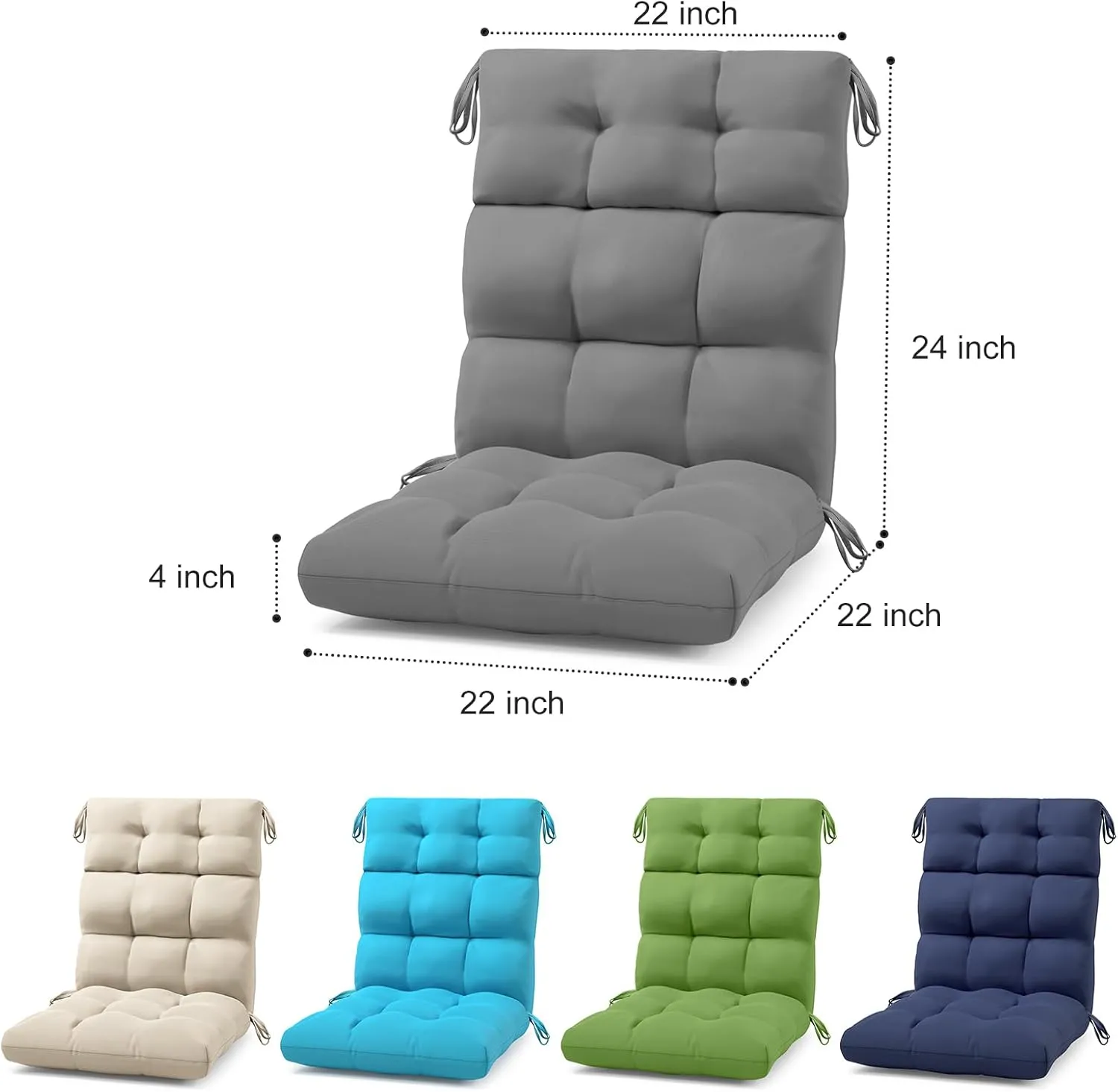 Outside Rocking Chair Cushions - Non-Slip, Water Repellent, Thicken Durable Tufted Pads with Ties
