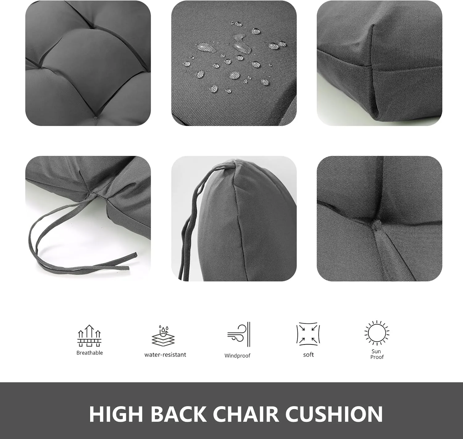 Outside Rocking Chair Cushions - Non-Slip, Water Repellent, Thicken Durable Tufted Pads with Ties