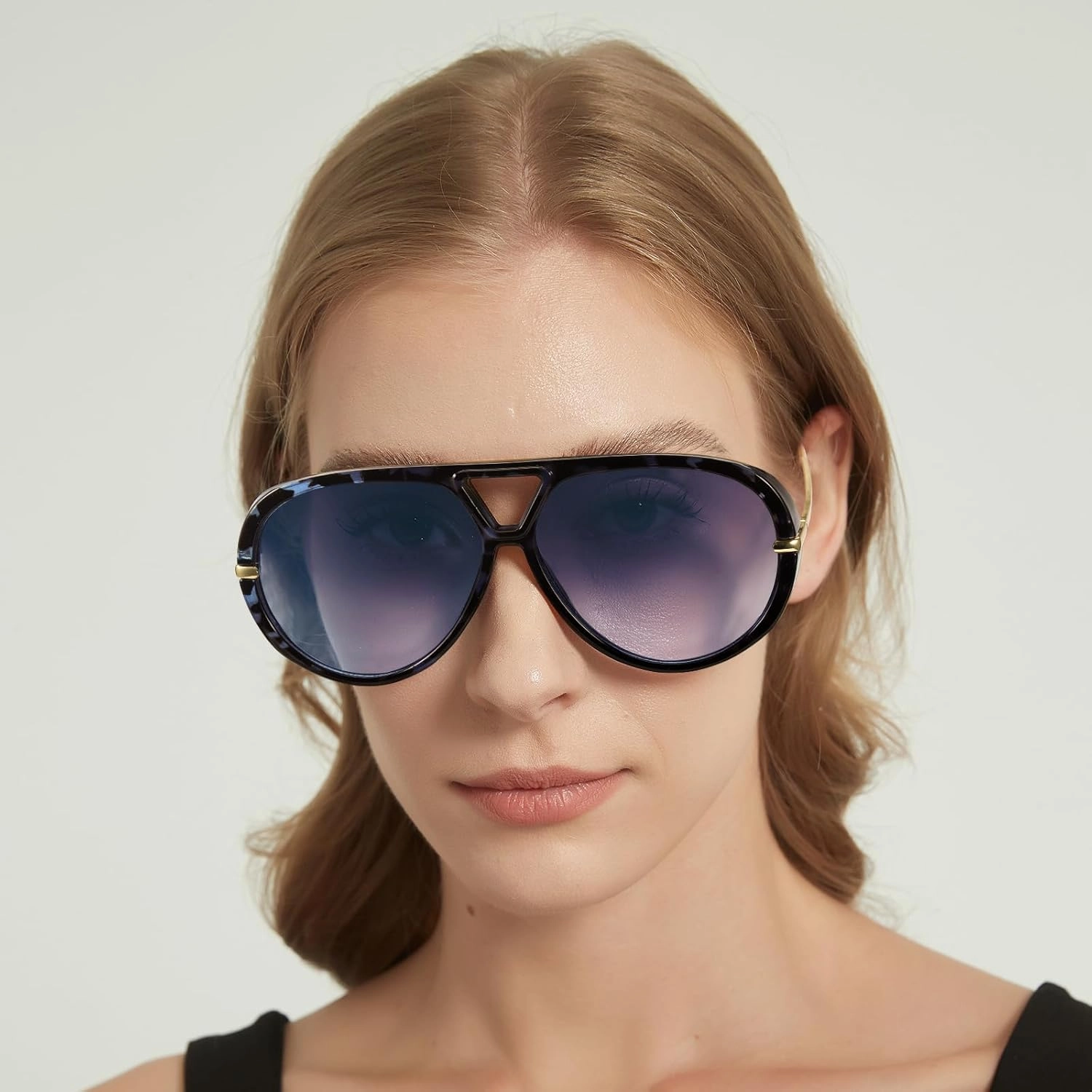 Oversized Aviator Sunglasses for Women With Earring Trendy Large Big Double Bridge 2025 Designer Ladies Shades