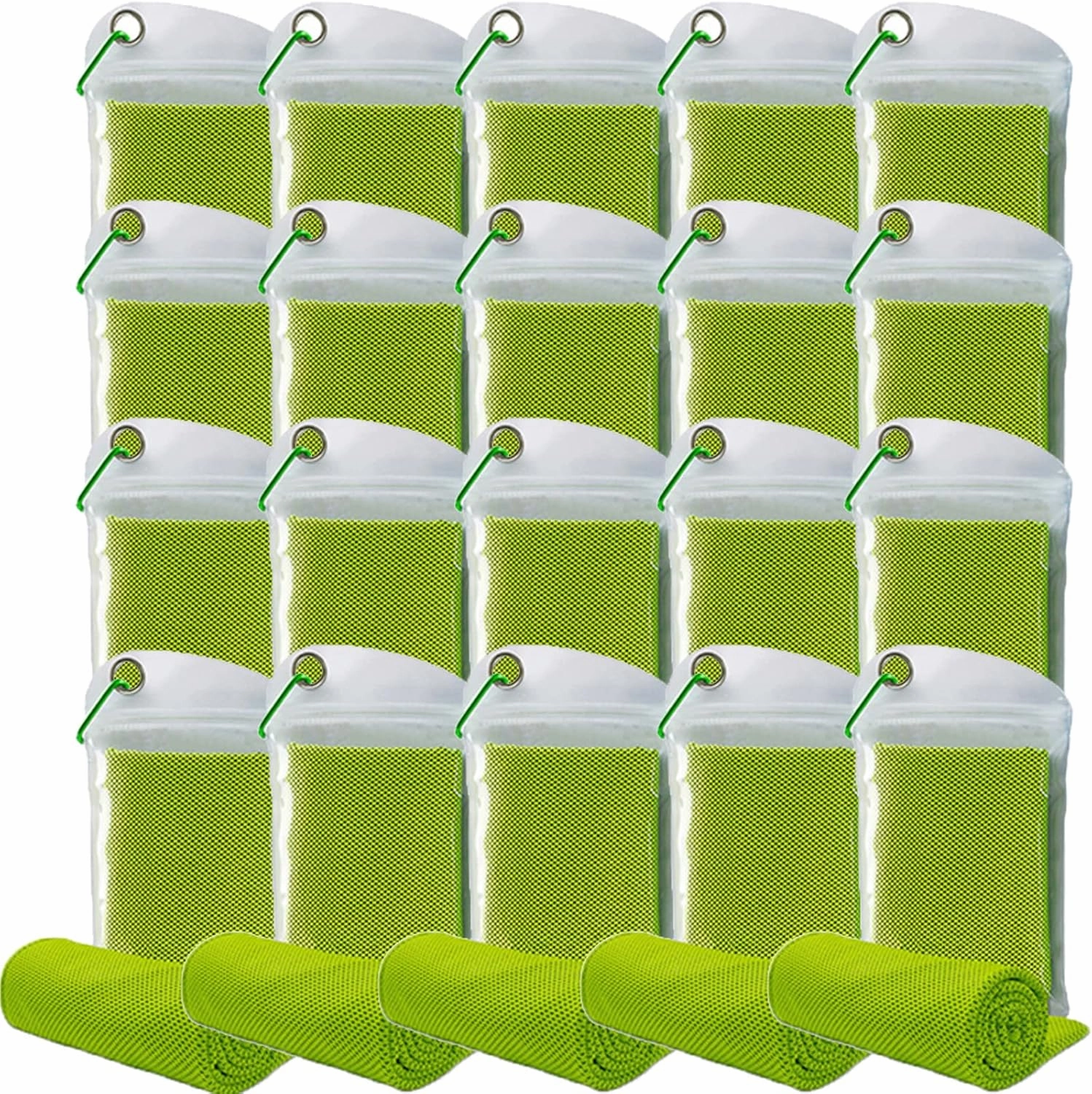 Pack of 20 Cooling Towel 40x12'' Ice Towel for Neck and Face Microfiber Chilly with Bag Breathable Yoga Gym Stay Cool Towels Sweat Rag for Workout Running Camping Pilates Beach, Green