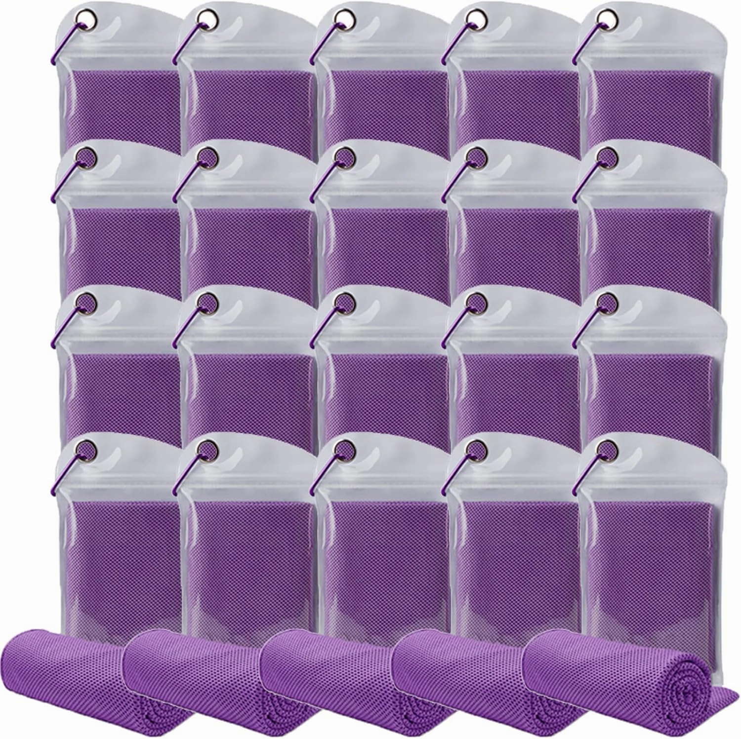 Pack of 20 Cooling Towel 40x12'' Ice Towel for Neck and Face Microfiber Chilly with Bag Breathable Yoga Gym Stay Cool Towels Sweat Rag for Workout Running Camping Pilates Beach, Purple