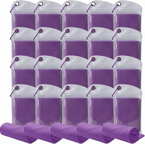 Pack of 20 Cooling Towel 40x12'' Ice Towel for Neck and Face Microfiber Chilly with Bag Breathable Yoga Gym Stay Cool Towels Sweat Rag for Workout Running Camping Pilates Beach, Purple