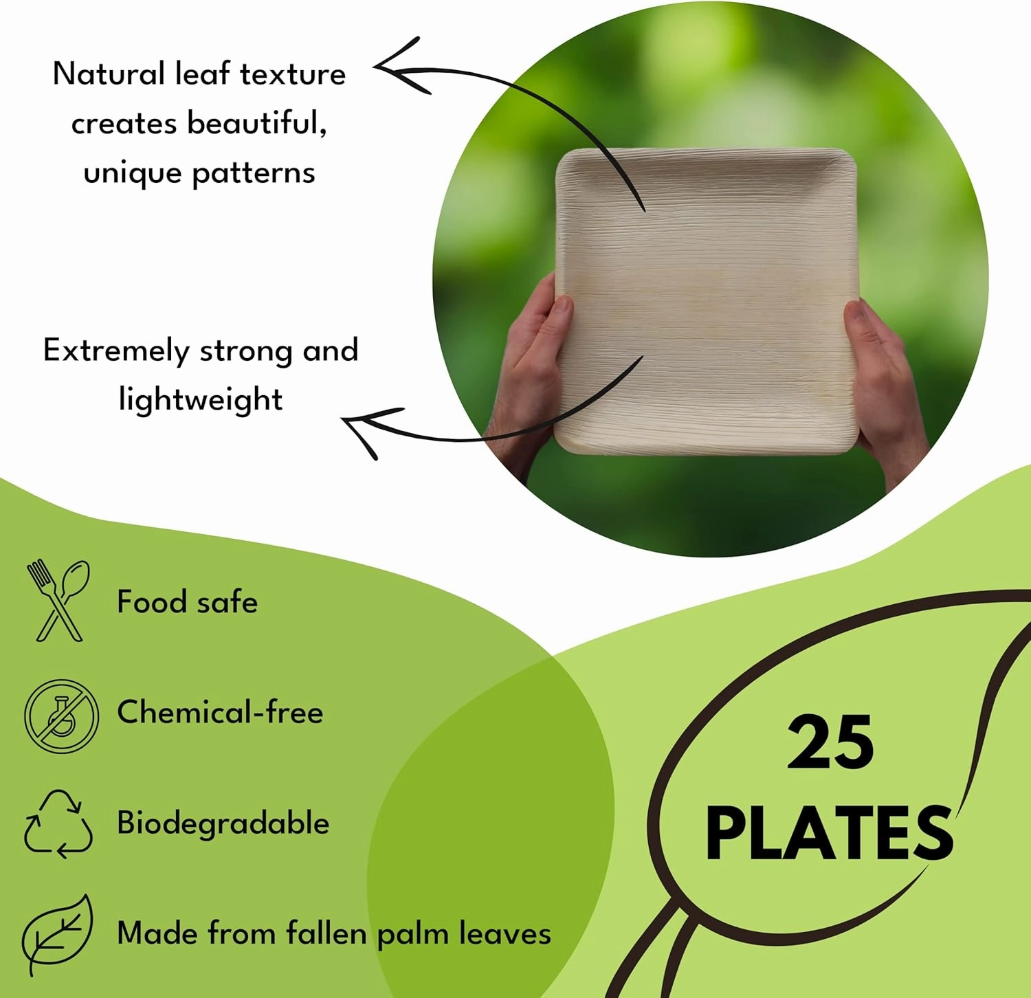 Palm Leaf Plates 10 Inch & 7 Inch Square Bamboo Plates [50-Pack] - Biodegradable and Compostable for Appetizer and Dinner - Disposable Wood Dinnerware Set - Party Pack