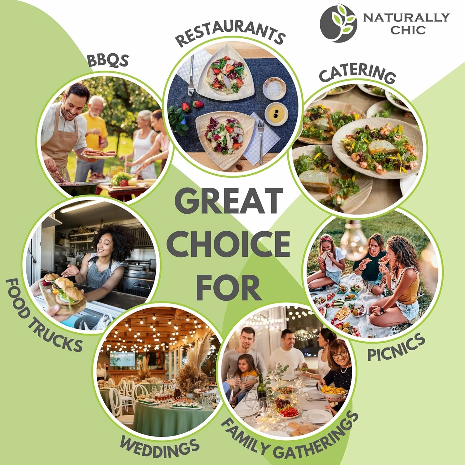 Palm Leaf Plates 10 Inch & 7 Inch Square Bamboo Plates [50-Pack] - Biodegradable and Compostable for Appetizer and Dinner - Disposable Wood Dinnerware Set - Party Pack