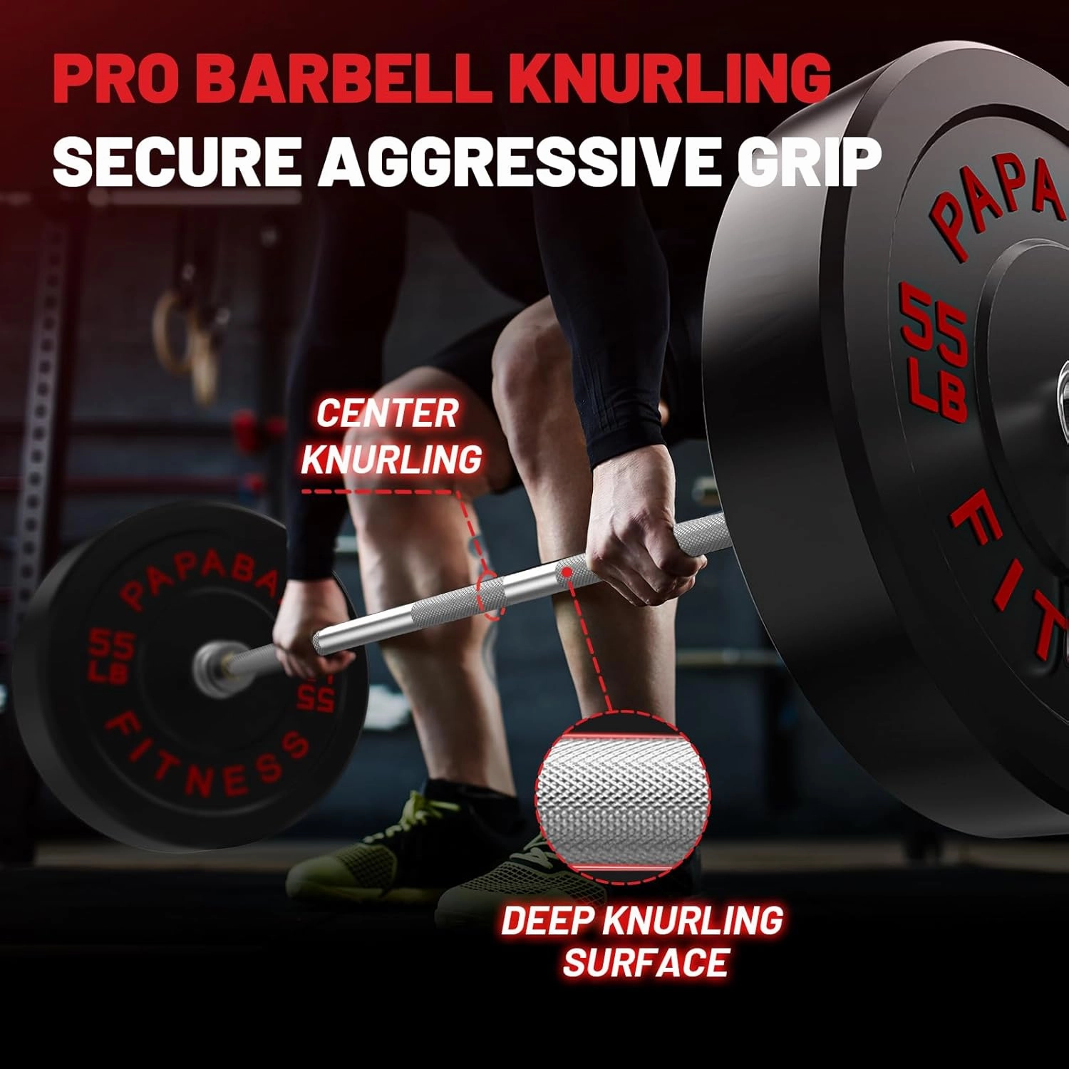 PAPABABE Olympic Barbell, 2-inch 45lb 7ft/35lb 6.5ft Weight Bar for Strength Training. 1000lb/1200lb Plus Capacity, Chrome/Zinc Plating, knurled Grip for Bench Press Deadlift Squat