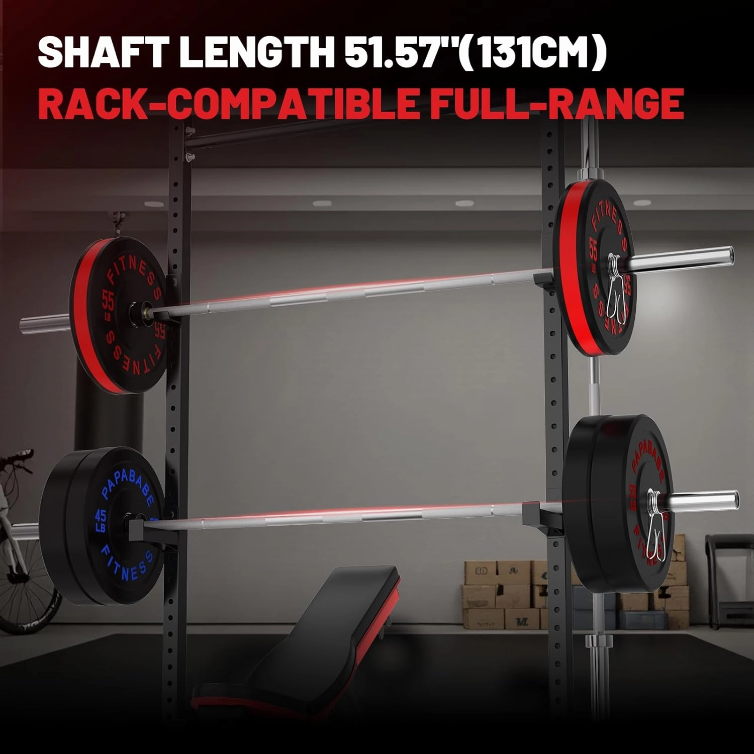 PAPABABE Olympic Barbell, 2-inch 45lb 7ft/35lb 6.5ft Weight Bar for Strength Training. 1000lb/1200lb Plus Capacity, Chrome/Zinc Plating, knurled Grip for Bench Press Deadlift Squat