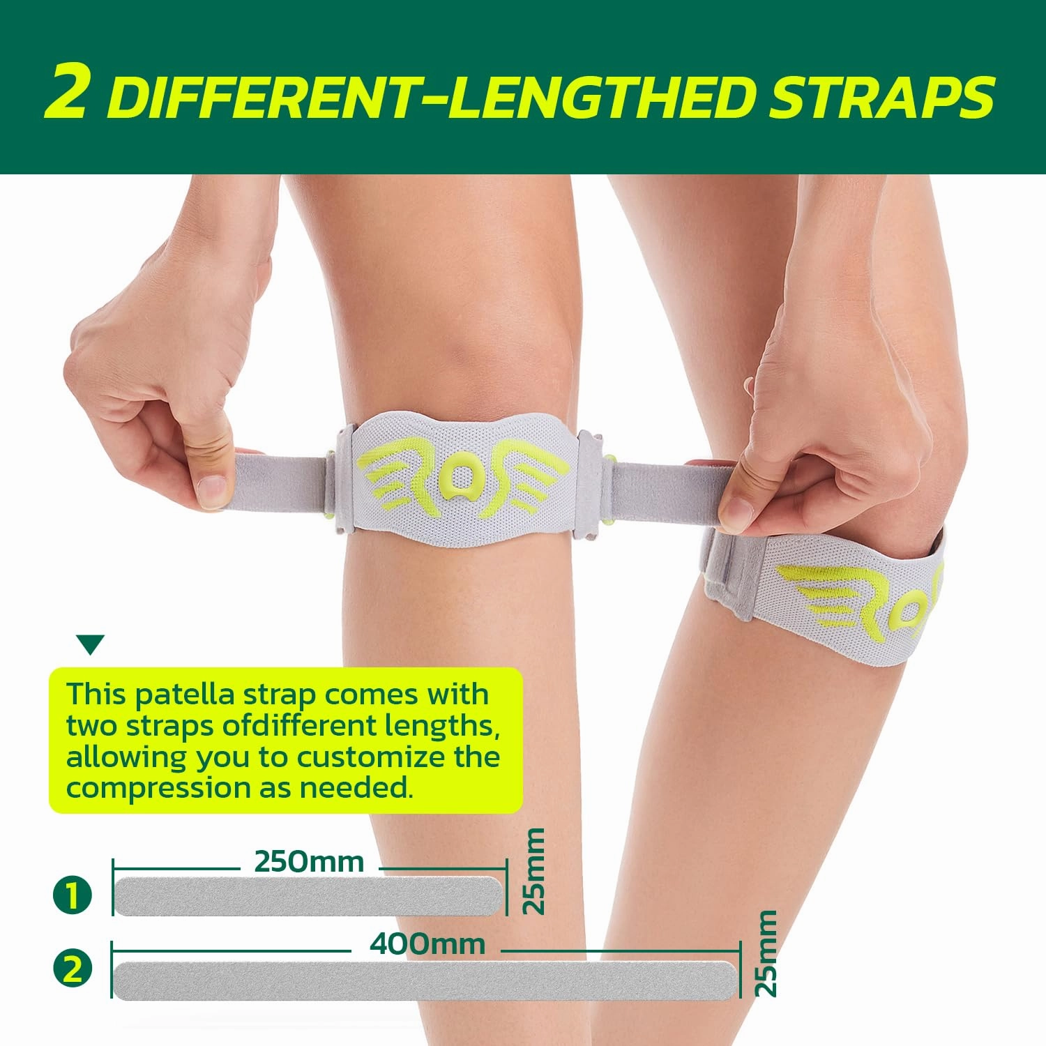 Patella Knee Strap 2-Pack with Ergonomic Silicone Pad for Patellar Tendon Support, Adjustable Compression Knee Stabilizer - Lightweight, Breathable for Running, Jumping, Squats, All Activities