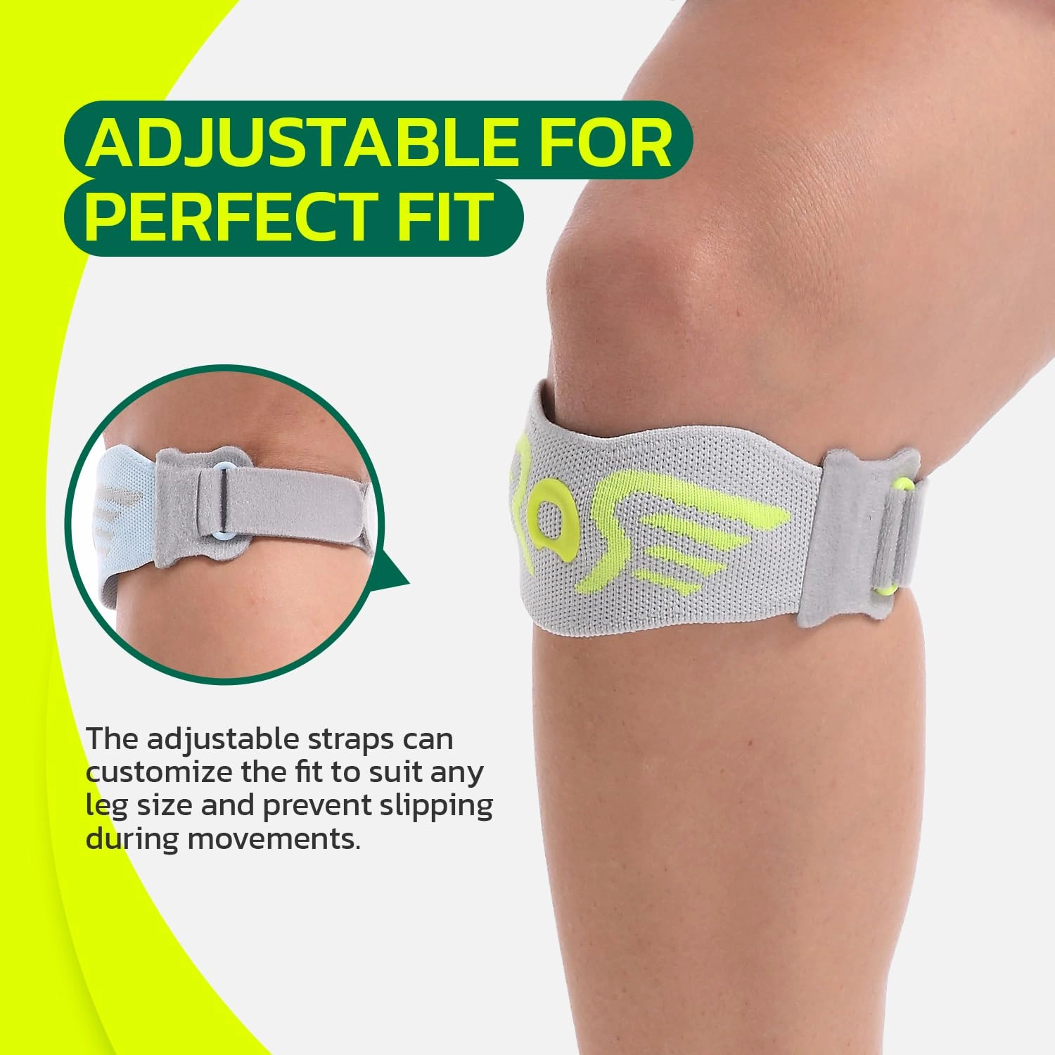 Patella Knee Strap 2-Pack with Ergonomic Silicone Pad for Patellar Tendon Support, Adjustable Compression Knee Stabilizer - Lightweight, Breathable for Running, Jumping, Squats, All Activities