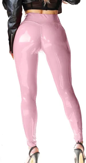 Patent Faux Leather Leggings for Women High Waisted Butt Lifting Lacquer Pleather Latex Shiny Pants Concert Outfits