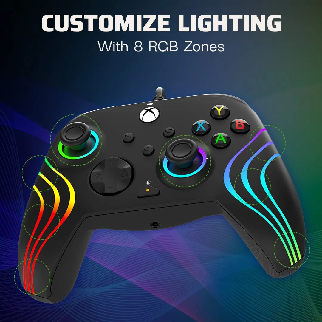 PDP Gaming Afterglow Wave Enhanced Wired Controller for Xbox Series X|S, Xbox One, Windows 10/11 PC, Advanced Programmable Gamepad, Customizable Lighting, Licensed by Microsoft, Companion App: Black