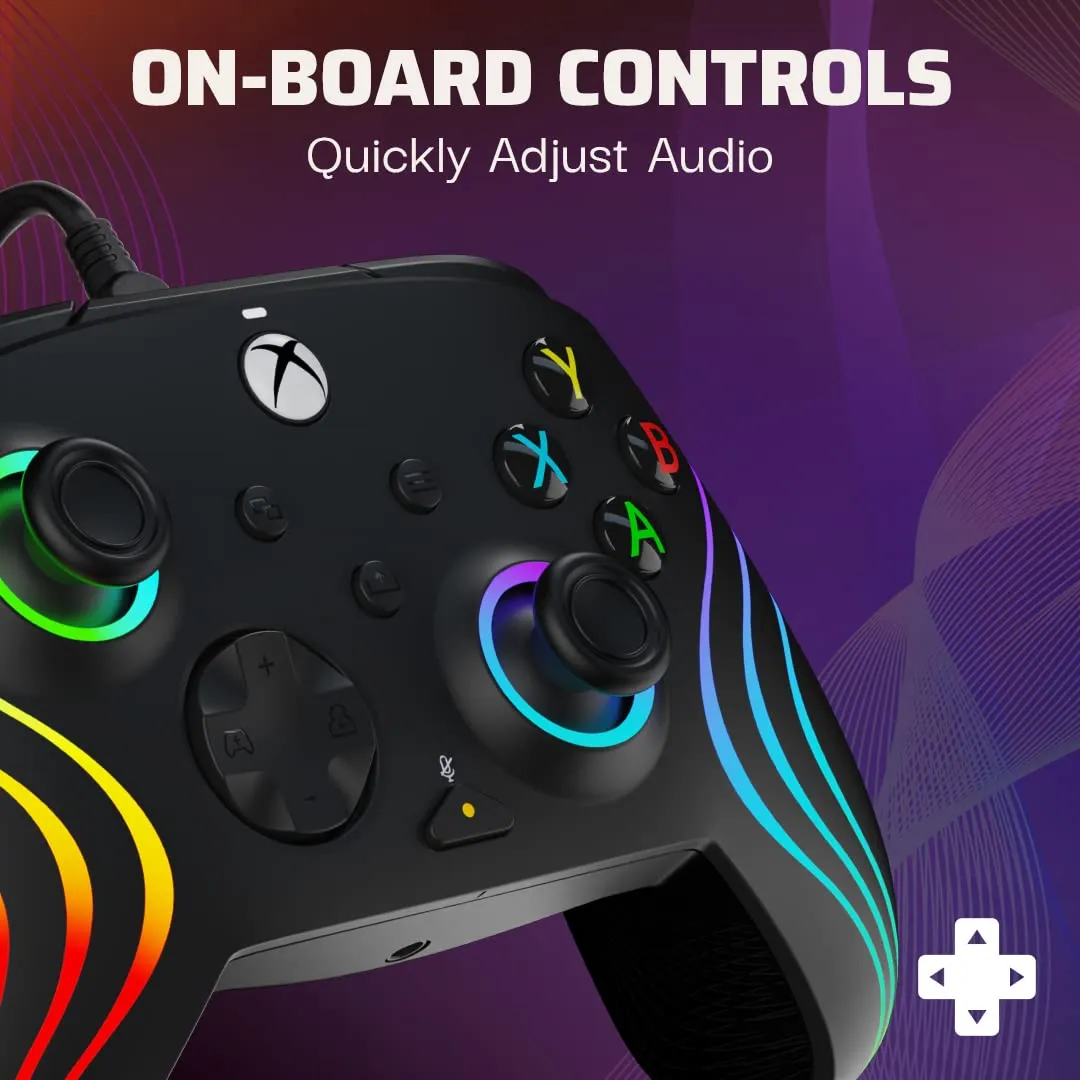 PDP Gaming Afterglow Wave Enhanced Wired Controller for Xbox Series X|S, Xbox One, Windows 10/11 PC, Advanced Programmable Gamepad, Customizable Lighting, Licensed by Microsoft, Companion App: Black