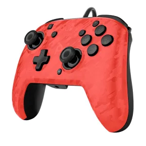 PDP Gaming Faceoff Deluxe  Wired Switch Pro Controller - Officially Licensed by Nintendo - Customizable gamepad buttons, sticks, triggers, and paddles - Ergonomic Controllers - Red Camo / Camouflage
