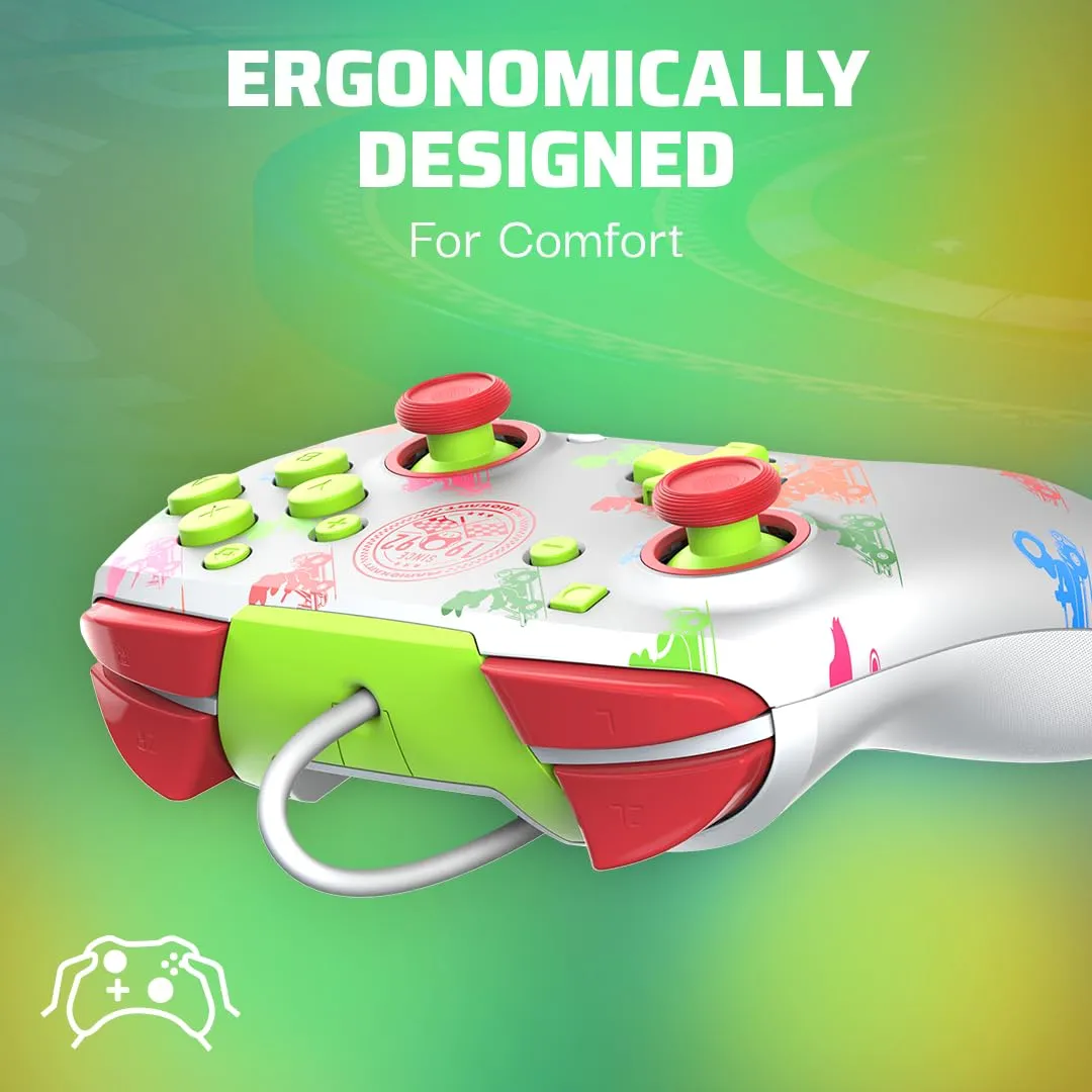 PDP REMATCH Enhanced Wired Power Nintendo Switch Pro Controller, Officially Licensed Switch Lite/OLED Compatible Gamepad, Customizable Programmable Buttons, Super Mario Kart Racers (Multicolor)