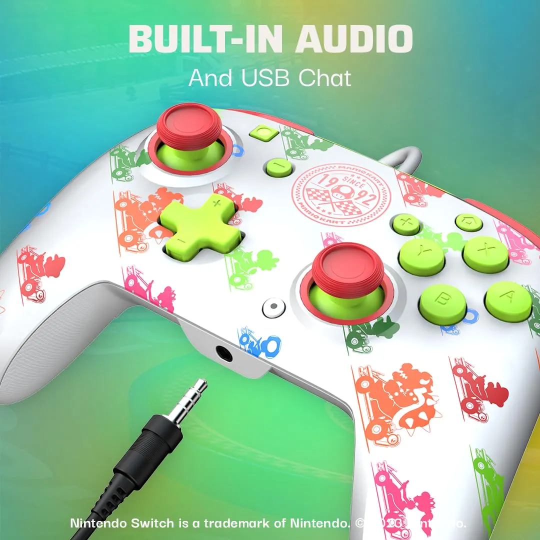 PDP REMATCH Enhanced Wired Power Nintendo Switch Pro Controller, Officially Licensed Switch Lite/OLED Compatible Gamepad, Customizable Programmable Buttons, Super Mario Kart Racers (Multicolor)