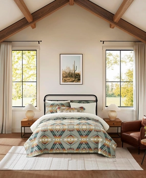 PENDLETON Mission Trail Cotton Quilt Set - Lightweight, Machine-Washable, Oeko-TEX® Certified, Full/Queen & King Sizes, Reversible Design - Desert Sage (Full/Queen)