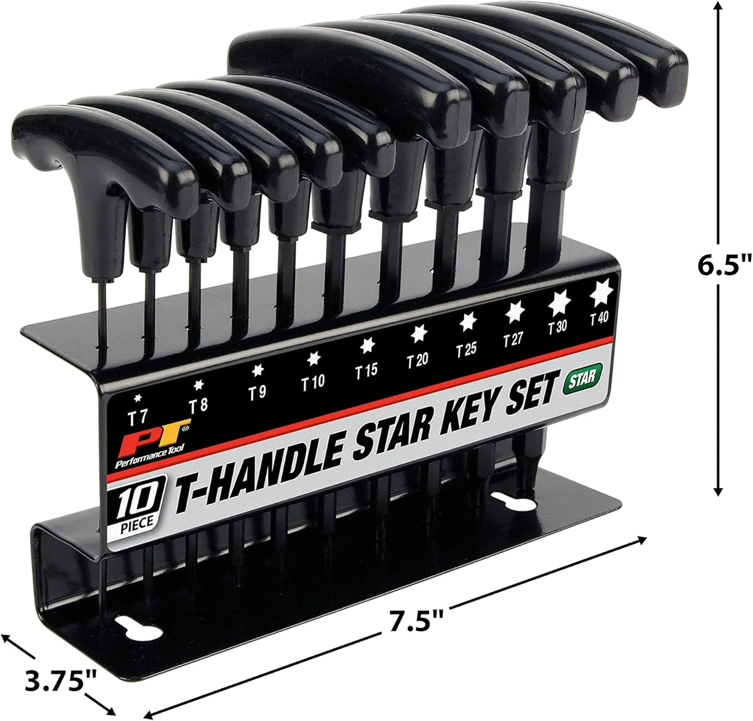 Performance Tool W80276 10-Piece Star T-Handle Allen Wrench Set, Long Arm Hex Key Wrench Set