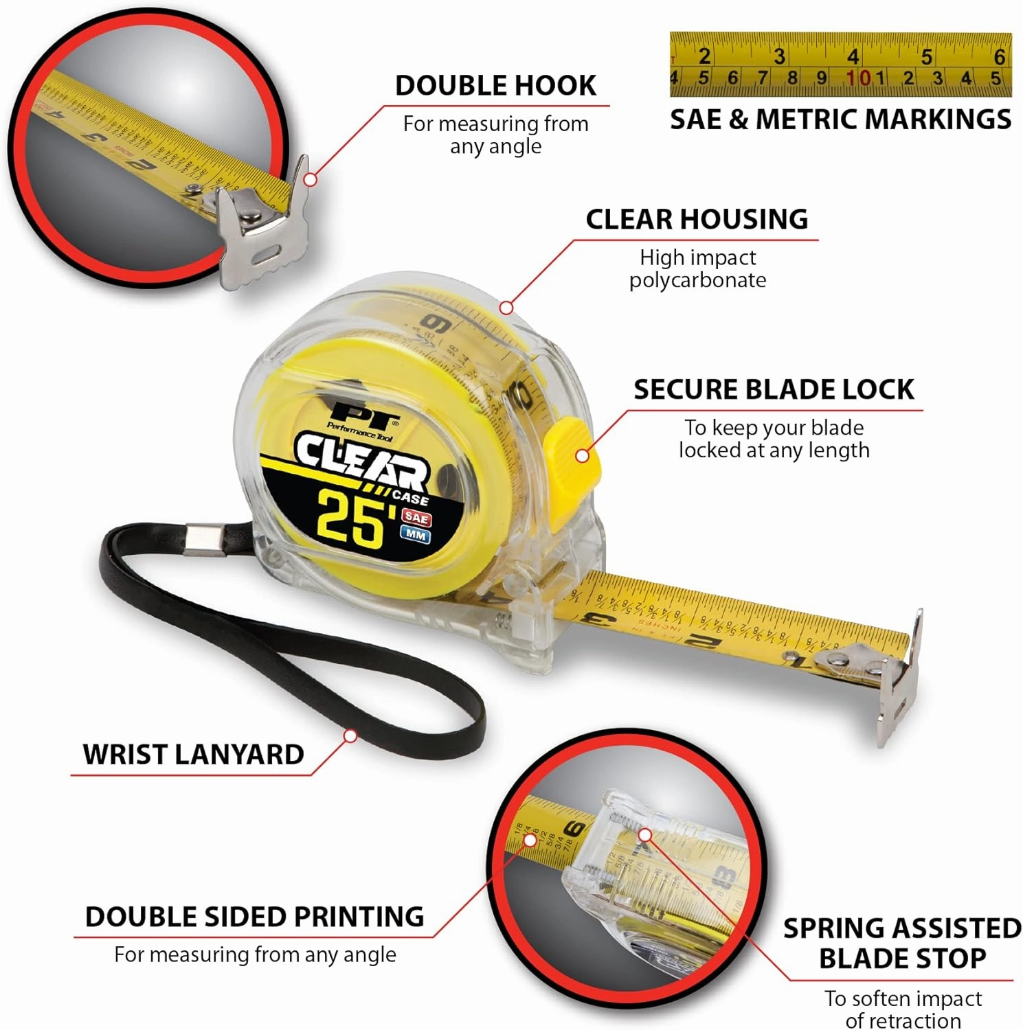 Performance Tool W5040 25' Clear Tape Measure