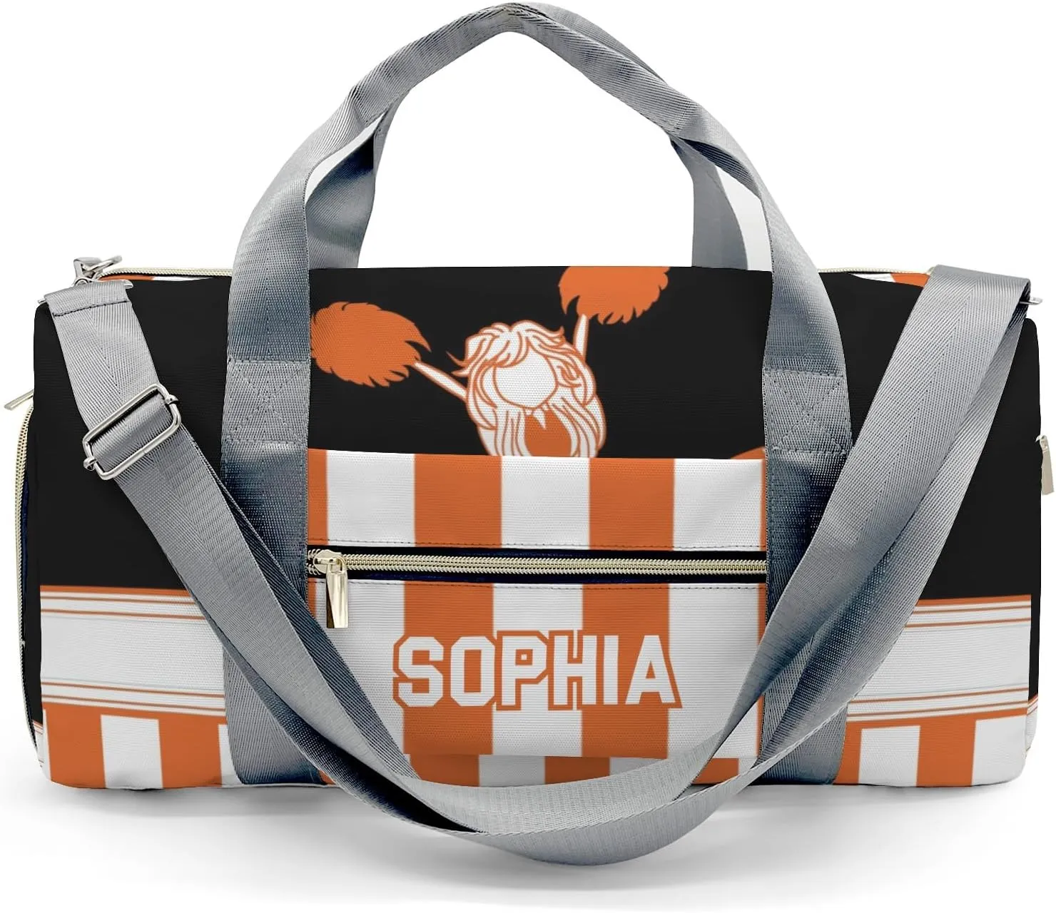 Personalized Cheerleader Girl Gymnast Orange Customized Multi-functional Handbag Travel Bag, Unisex Portable Travel Bag, Sports and Fitness Duffel Bag, Short Trip Storage Bag
