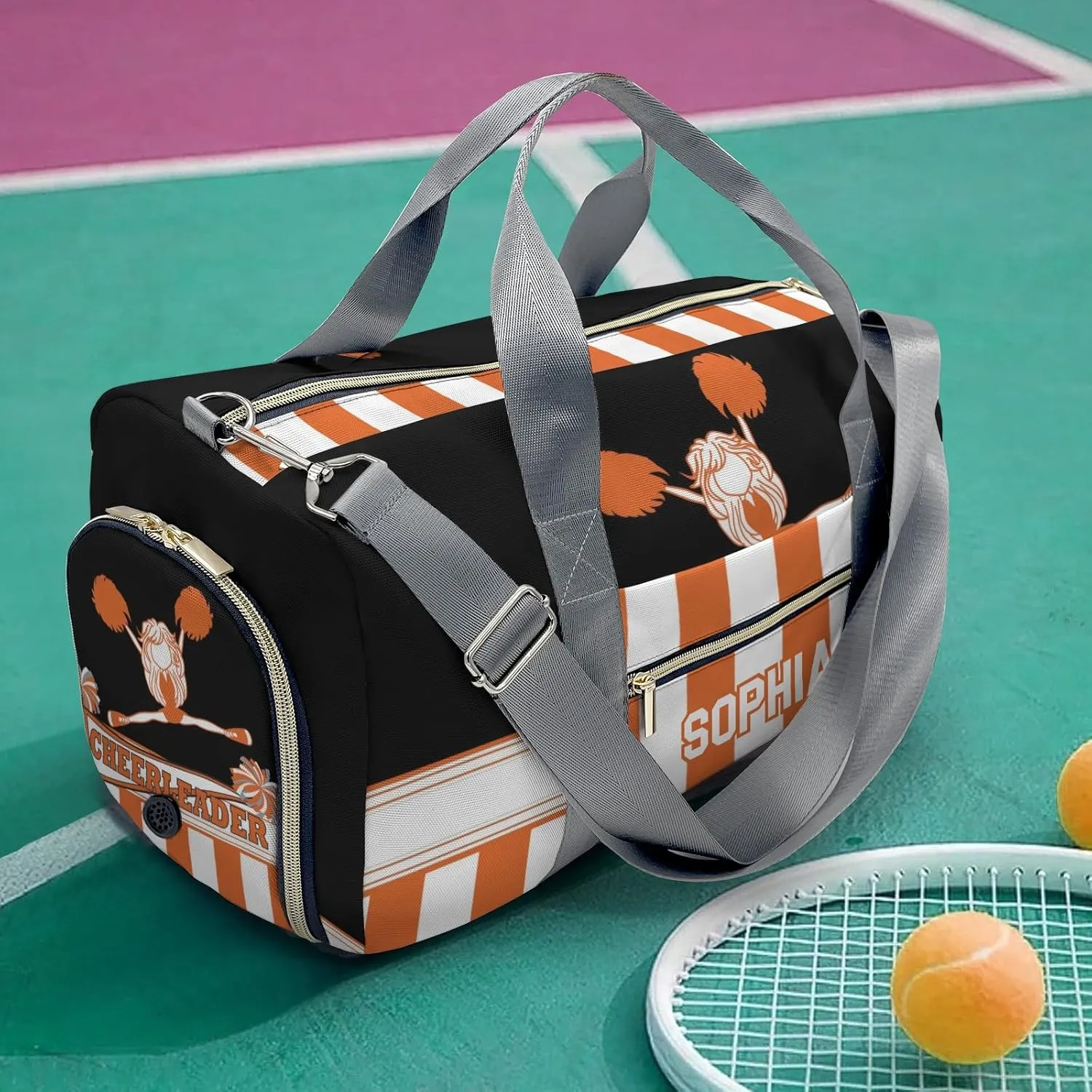 Personalized Cheerleader Girl Gymnast Orange Customized Multi-functional Handbag Travel Bag, Unisex Portable Travel Bag, Sports and Fitness Duffel Bag, Short Trip Storage Bag
