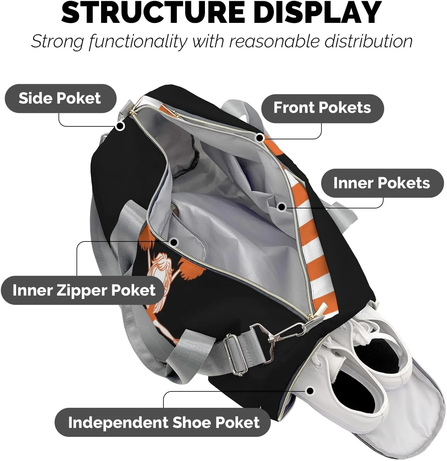 Personalized Cheerleader Girl Gymnast Orange Customized Multi-functional Handbag Travel Bag, Unisex Portable Travel Bag, Sports and Fitness Duffel Bag, Short Trip Storage Bag