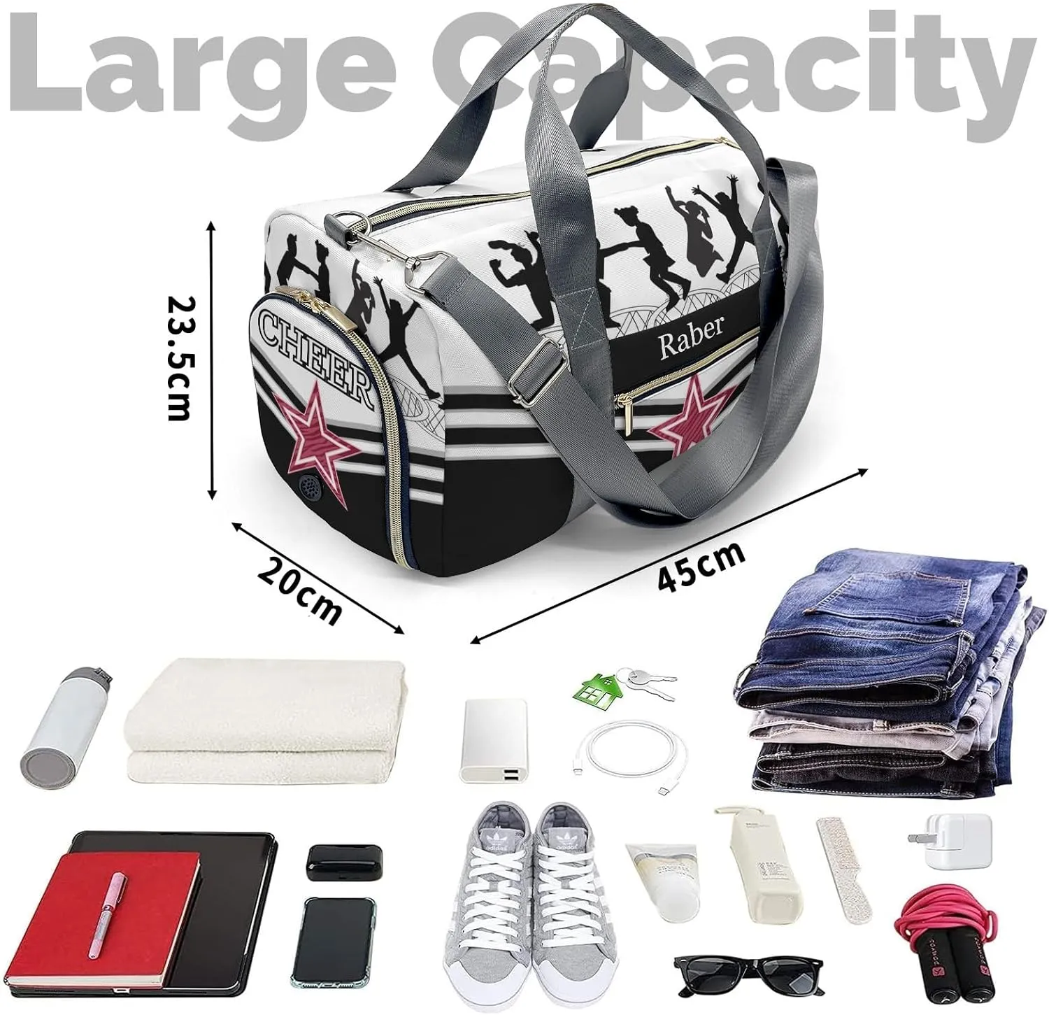 Personalized Jumping Trampoline Black Athlete Customized Multi-functional Handbag Travel Bag, Unisex Portable Travel Bag, Sports and Fitness Duffel Bag, Short Trip Storage Bag