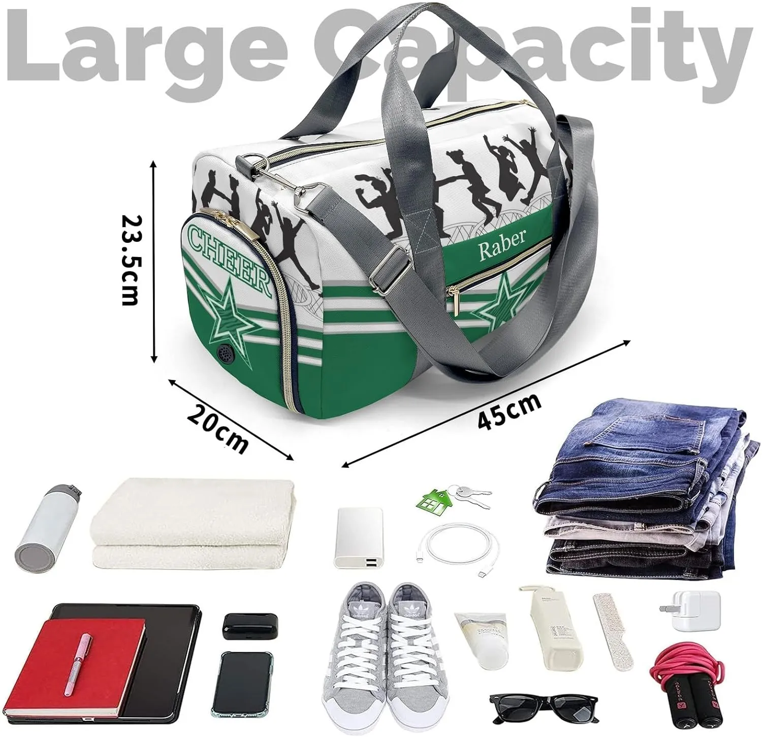Personalized Jumping Trampoline Green Athlete Customized Multi-functional Handbag Travel Bag, Unisex Portable Travel Bag, Sports and Fitness Duffel Bag, Short Trip Storage Bag