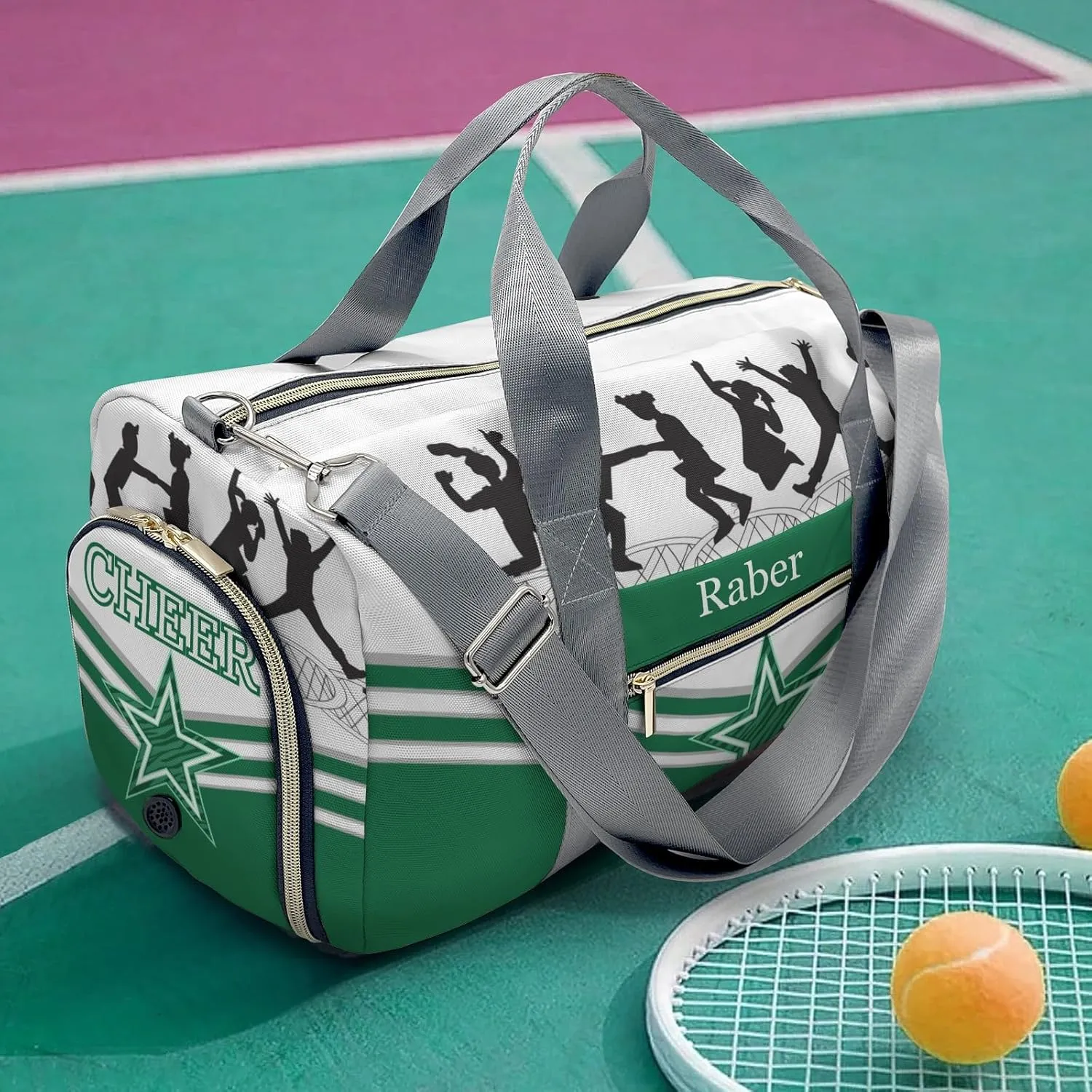 Personalized Jumping Trampoline Green Athlete Customized Multi-functional Handbag Travel Bag, Unisex Portable Travel Bag, Sports and Fitness Duffel Bag, Short Trip Storage Bag