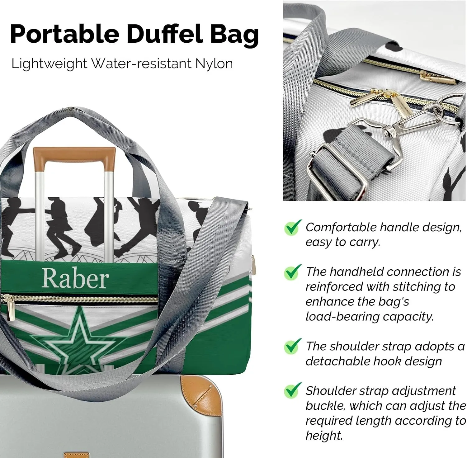 Personalized Jumping Trampoline Green Athlete Customized Multi-functional Handbag Travel Bag, Unisex Portable Travel Bag, Sports and Fitness Duffel Bag, Short Trip Storage Bag