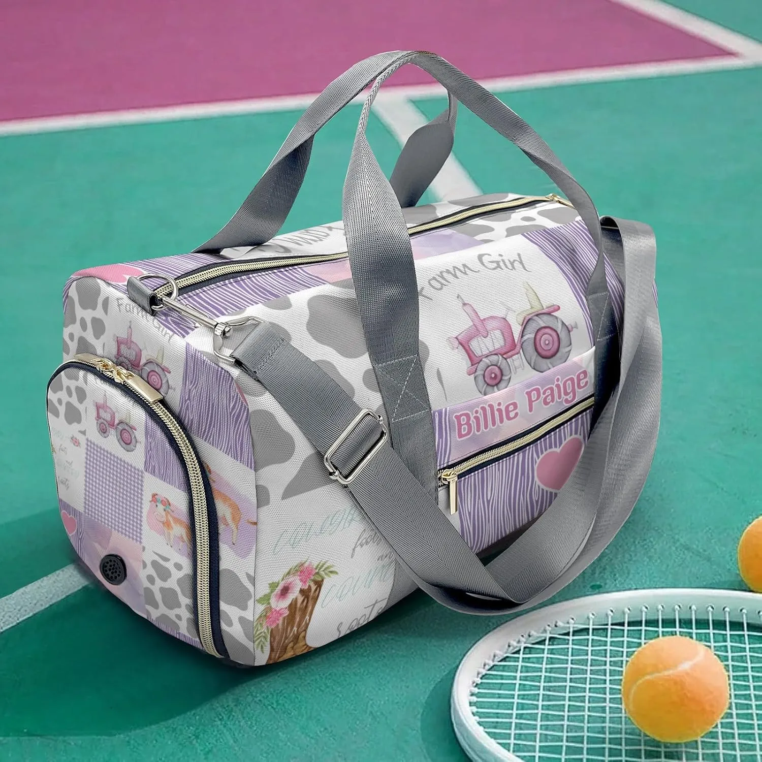 Personalized Little Cow Girl Boot Farm Car Customized Handbag Travel Bag, Unisex Portable Travel Bag, Sports and Fitness Duffel Bag, Short Trip Storage Bag