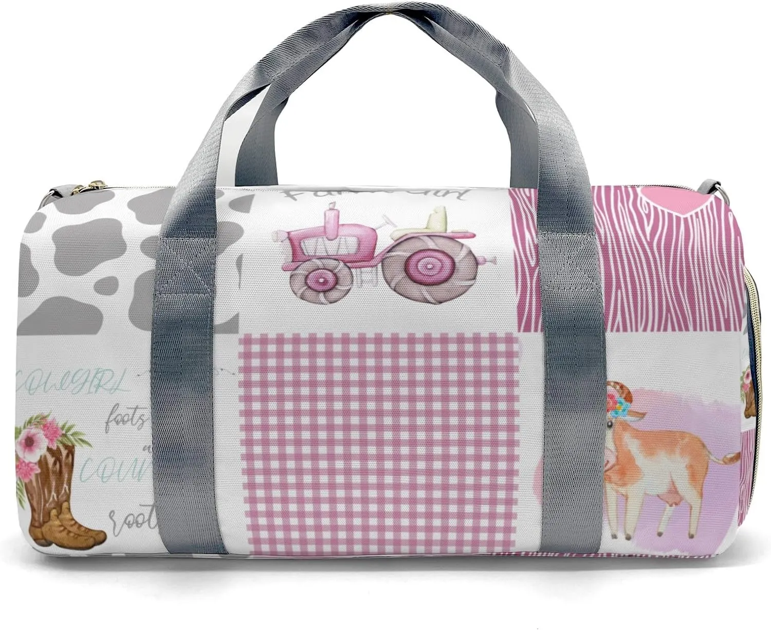 Personalized Little Cow Girl Boot Farm Car Customized Handbag Travel Bag, Unisex Portable Travel Bag, Sports and Fitness Duffel Bag, Short Trip Storage Bag