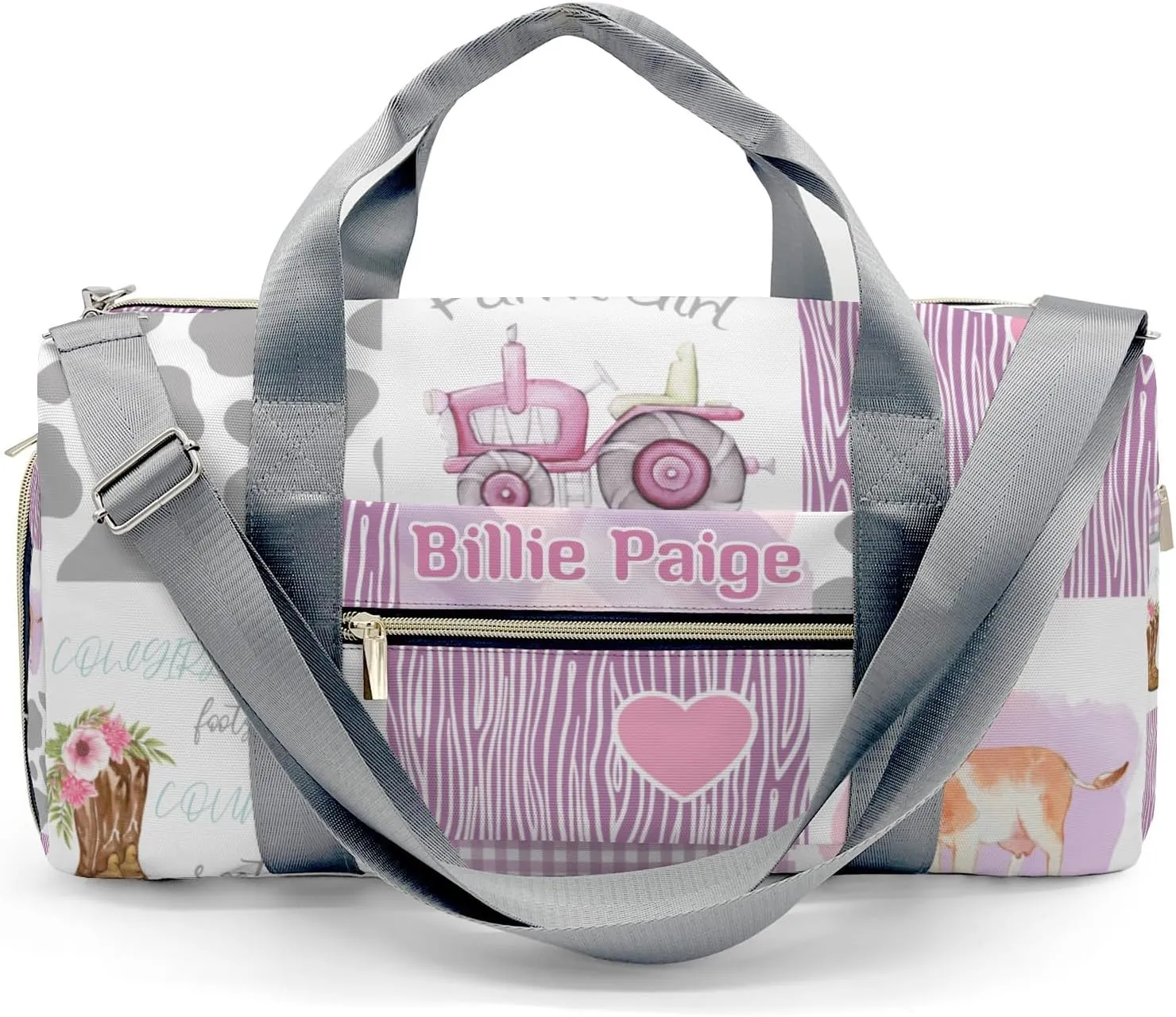 Personalized Little Cow Girl Boot Farm Car Customized Handbag Travel Bag, Unisex Portable Travel Bag, Sports and Fitness Duffel Bag, Short Trip Storage Bag