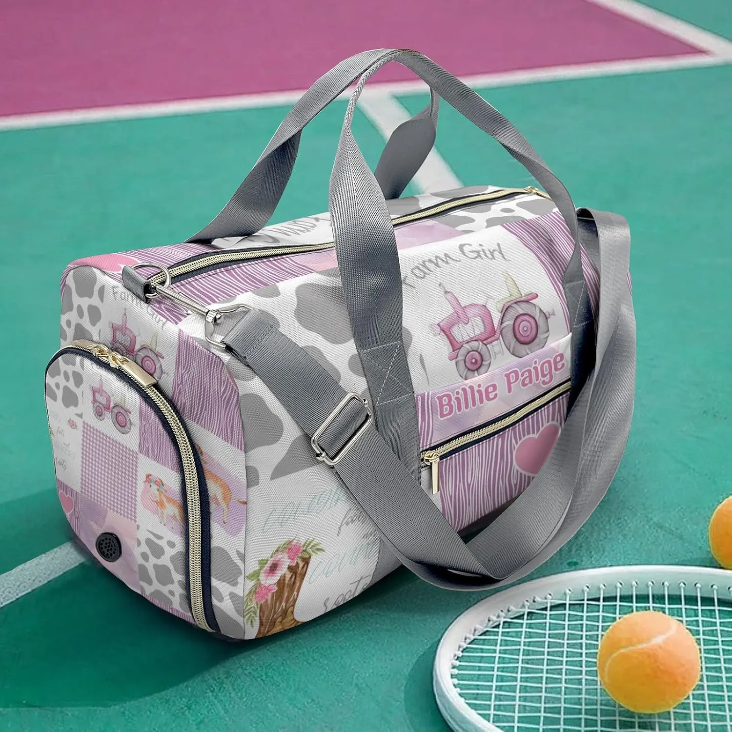 Personalized Little Cow Girl Boot Farm Car Customized Handbag Travel Bag, Unisex Portable Travel Bag, Sports and Fitness Duffel Bag, Short Trip Storage Bag