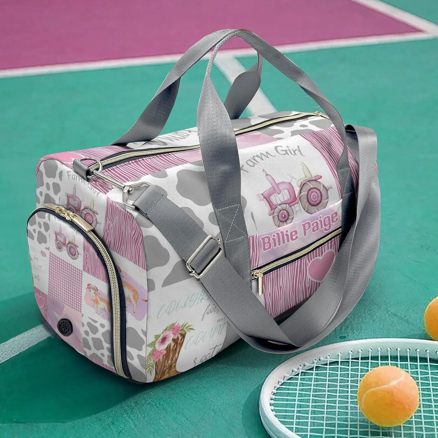 Personalized Little Cow Girl Boot Farm Car Customized Handbag Travel Bag, Unisex Portable Travel Bag, Sports and Fitness Duffel Bag, Short Trip Storage Bag