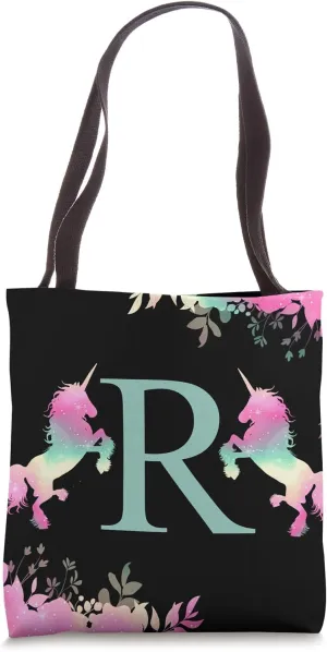 Personalized Name Capital Letter R Unicorn Initial Letter Tote Bag