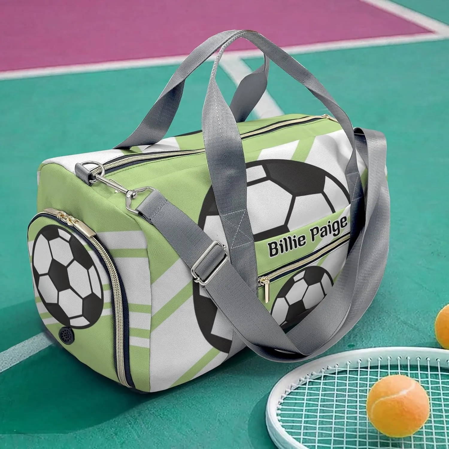 Personalized Soccer Ball Sports Green Customized Handbag Travel Bag, Unisex Portable Travel Bag, Sports and Fitness Duffel Bag, Short Trip Storage Bag