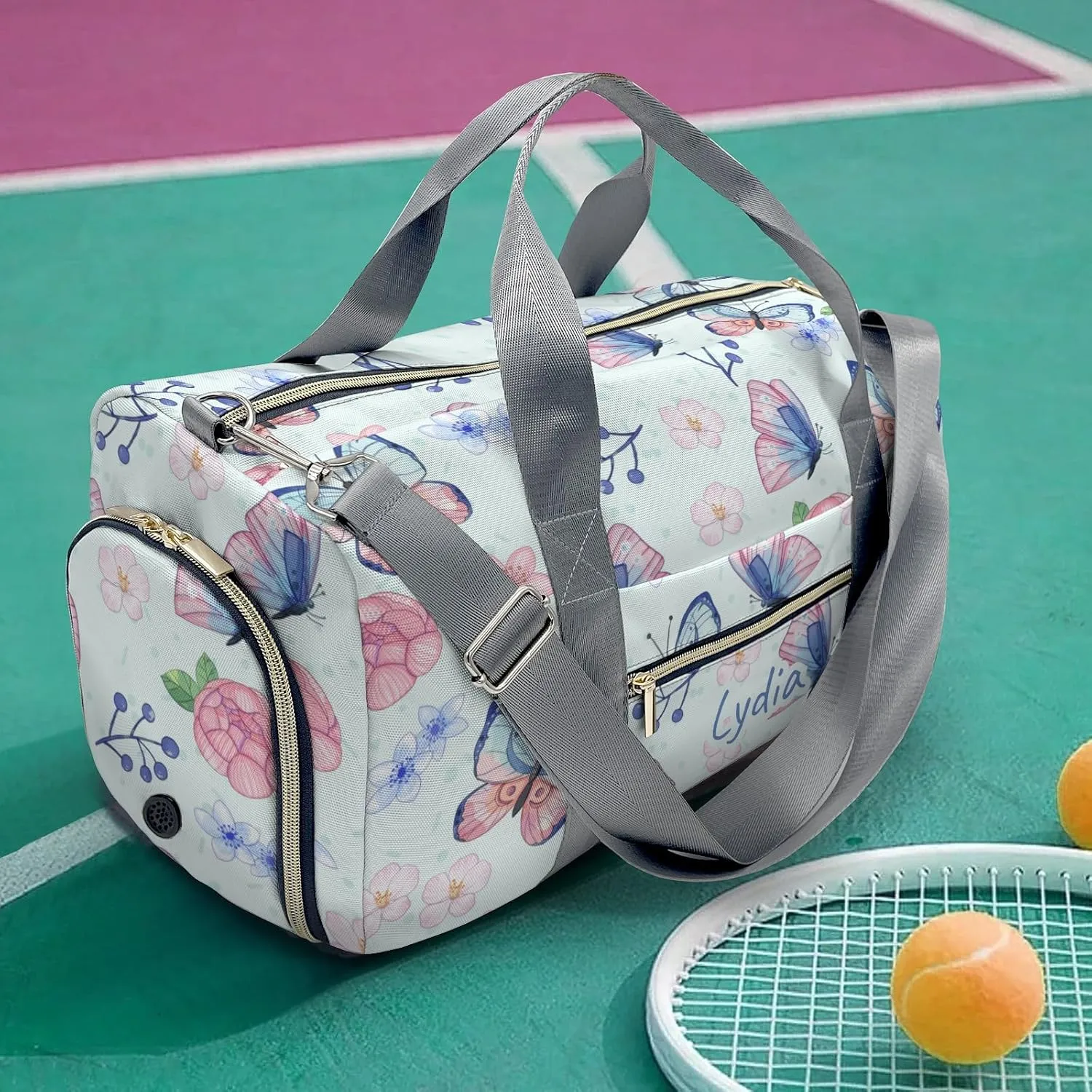 Personalized Watercolor Butterfly with Flowers Custom Multi-functional Travel Bag, Unisex Portable Duffel Bag, Short Distance Travel Assistant.