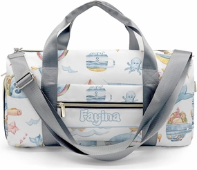 Personalized Cute Sea Pattern with Whale Narwhal Fish Waves Ships Lighthouse on White Custom Multi-functional Travel Bag, Unisex Portable Duffel Bag, Short Distance Travel Assistant
