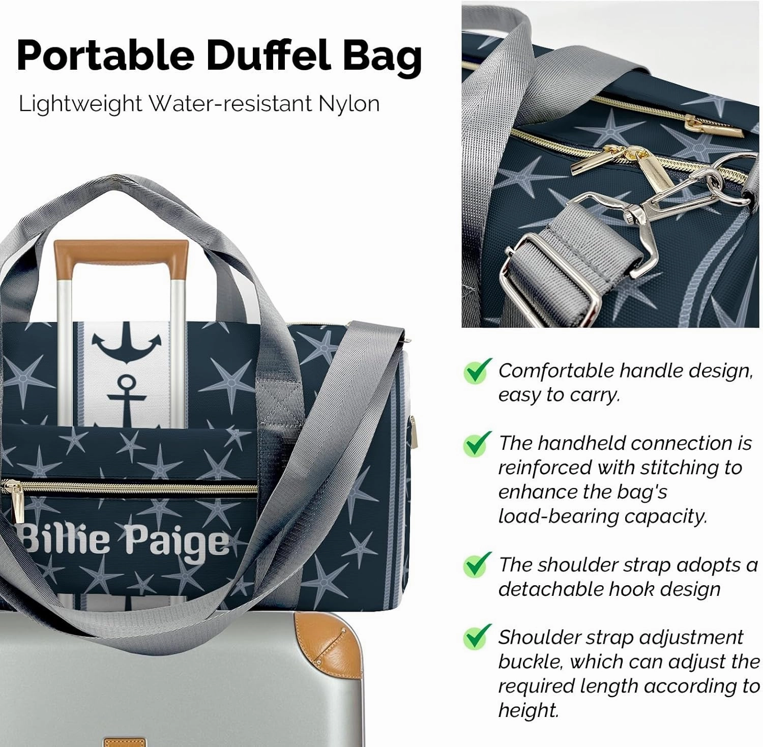 Personalized Nautical Anchors Rope Starfish Customized Handbag Travel Bag, Unisex Portable Travel Bag, Sports and Fitness Duffel Bag, Short Trip Storage Bag
