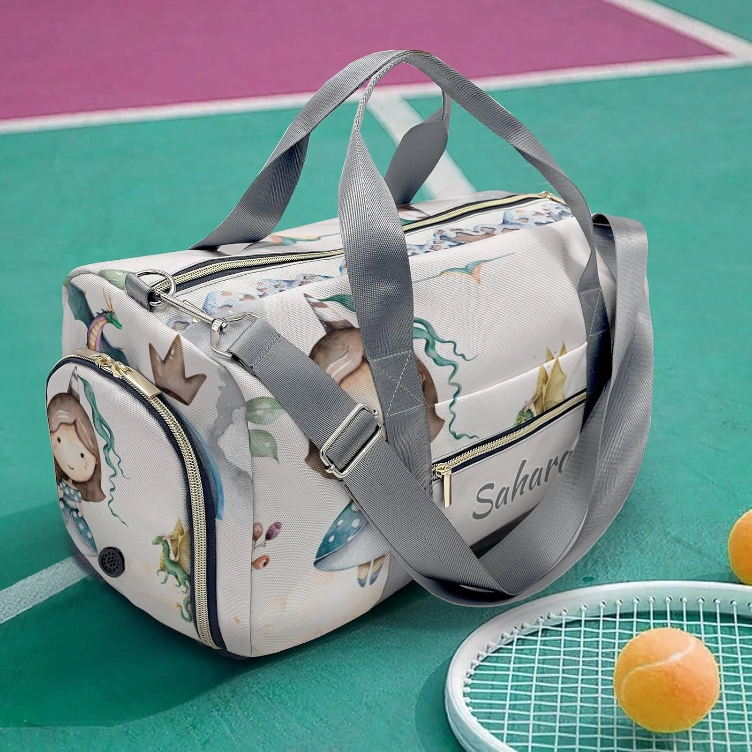 Personalized Princess Dragon Watercolor Custom Multi-functional Travel Bag, Unisex Portable Duffel Bag, Short Distance Travel Assistant