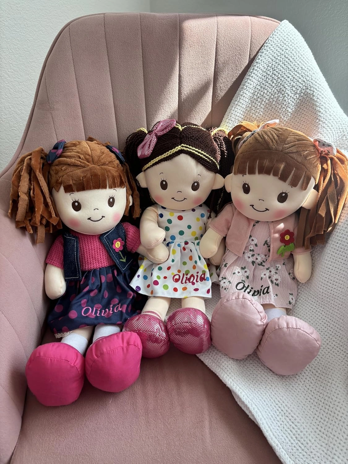 Personalized Rag Dolls for Girls - Custom 16 Inches Soft Plush Snuggle Baby Doll for Toddlers Stuffed Toys - Muñecas de Trapo Personalizadas para Niñas - Pink Polka Dot Skirt