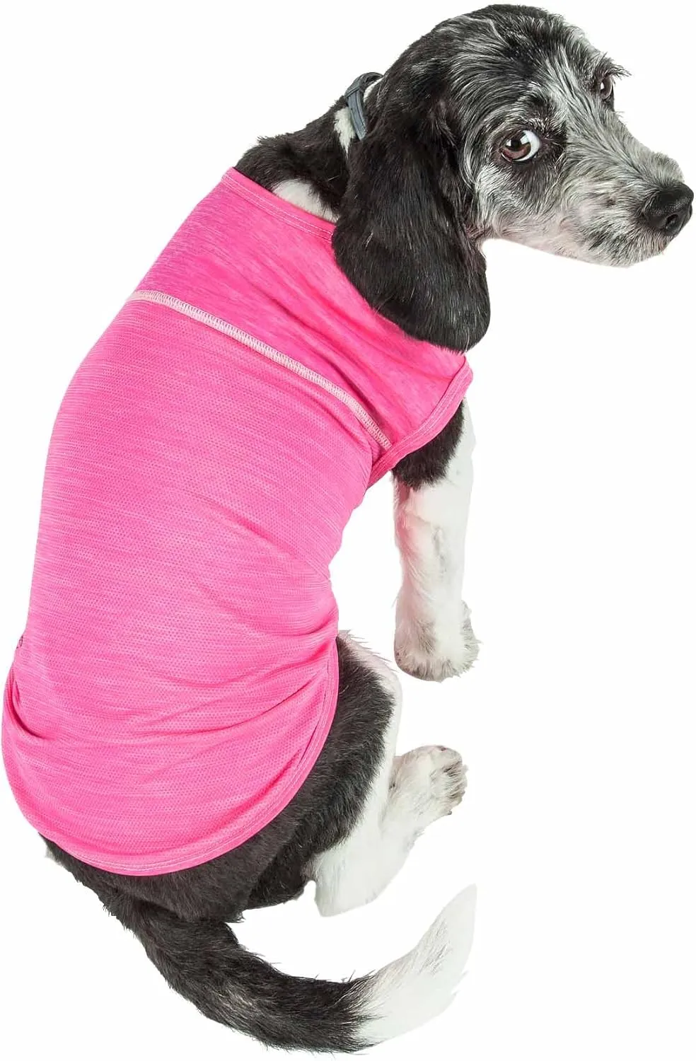 Pet Life ® Active 'Aero-Pawlse' Heathered Fitness and Yoga Dog T-Shirt Tank Top - Performance Pet T-Shirt with 4-Way-Stretch and Quick-Dry Technology - Summer Dog Clothes with Added Reflective Safety