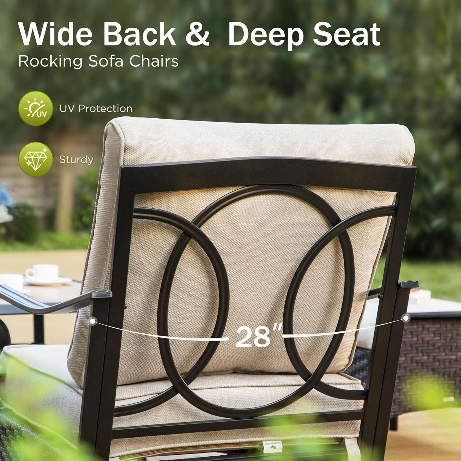 PHI VILLA Outdoor Modern Patio Furniture Set, Upgraded Wicker&Metal Patio Furniture Conversation Set with Waterproof Thick Cushions for Porch, Poolside, Deck, and Yard (4 Pieces,Beige)