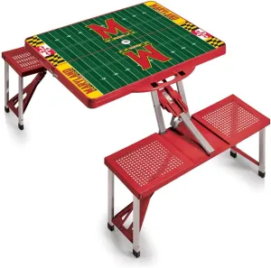PICNIC TIME NCAA Maryland Terrapins Football Field Folding Picnic Table - Camping Table - Outdoor Table with Umbrella Hole, (Red)
