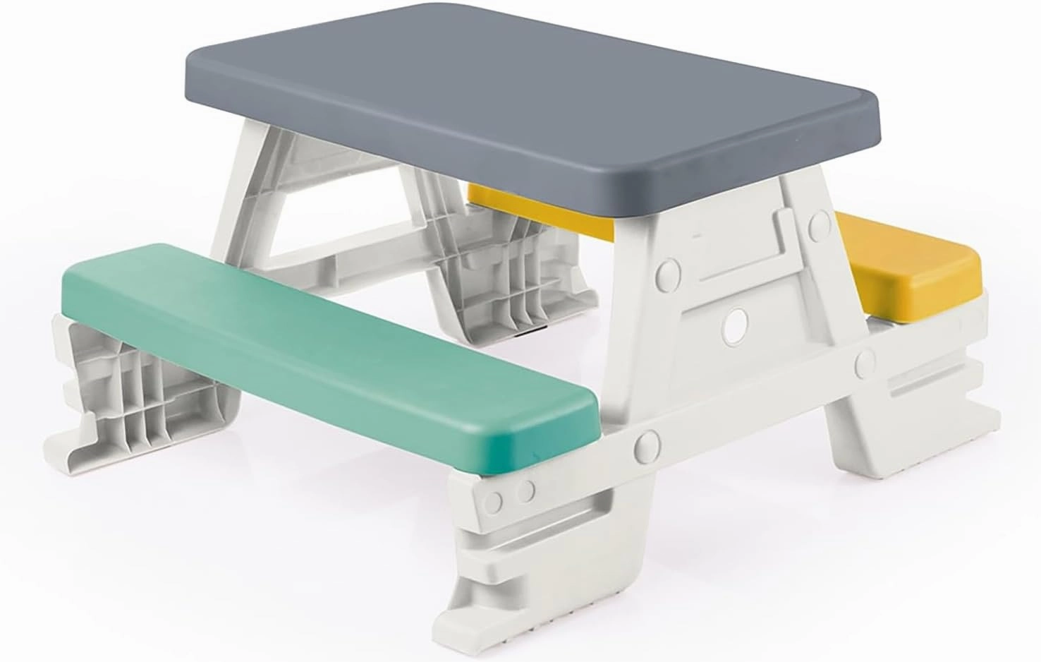 Picnic Table for 4: White, Green, Yellow - Indoor/Outdoor, Bench Seating, Durable Waterproof Plastic Toy, 30.3 x 28 x 17, Toddler Kids Age 2 