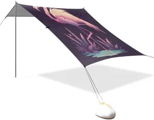 Pinik Gemetric Flamingo Beach Cabana UPF50  Easy Setup Shade Sun Shelter with Sturdy Poles, Sandbags and Shovel for Camping, Picnics, Backyard & Fishing