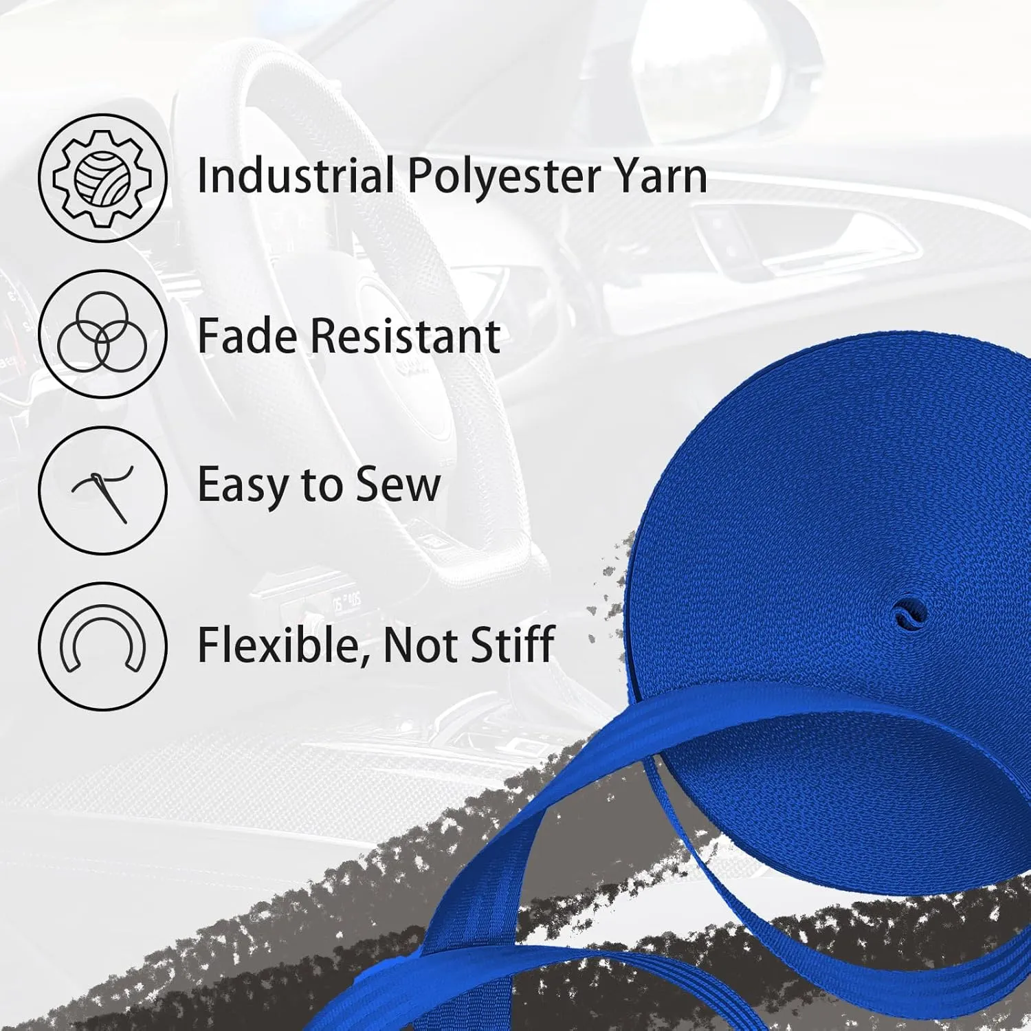 Polyester Webbing Strap 16 Colors – 1"&1.5"&1.9" – 16.5 25 33 55 Yards Heavy Duty Webbing Roll, Flat Webbing Strap for Indoor&Outdoor Gear, Climbing, DIY Crafting, Repairing