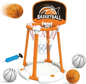 Pool Basketball Hoop with Backboard, Floating Basketball Hoop for Pool with 4 Balls & Pump, Pool Toys for Kids and Adults