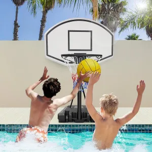 Poolside Basketball Hoop with Height Adjustable 37""-56"" Swimming Pool Basketball System with 36"" x 24"" Backboard and Base,17"" Rim for Water Games